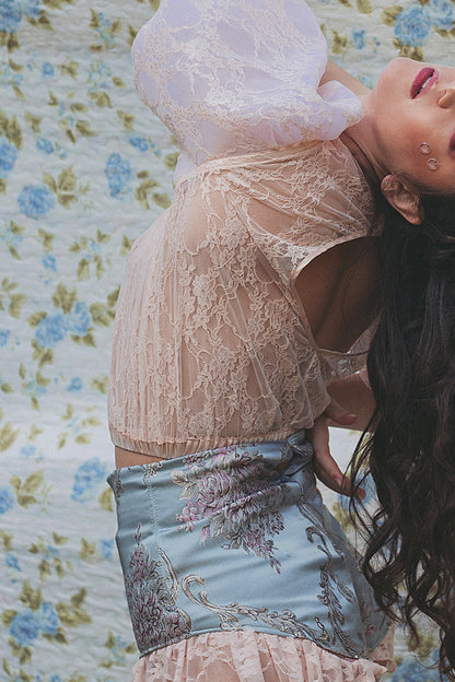 Madame – Couture Lace Blouse & High-Waisted Shorts Set