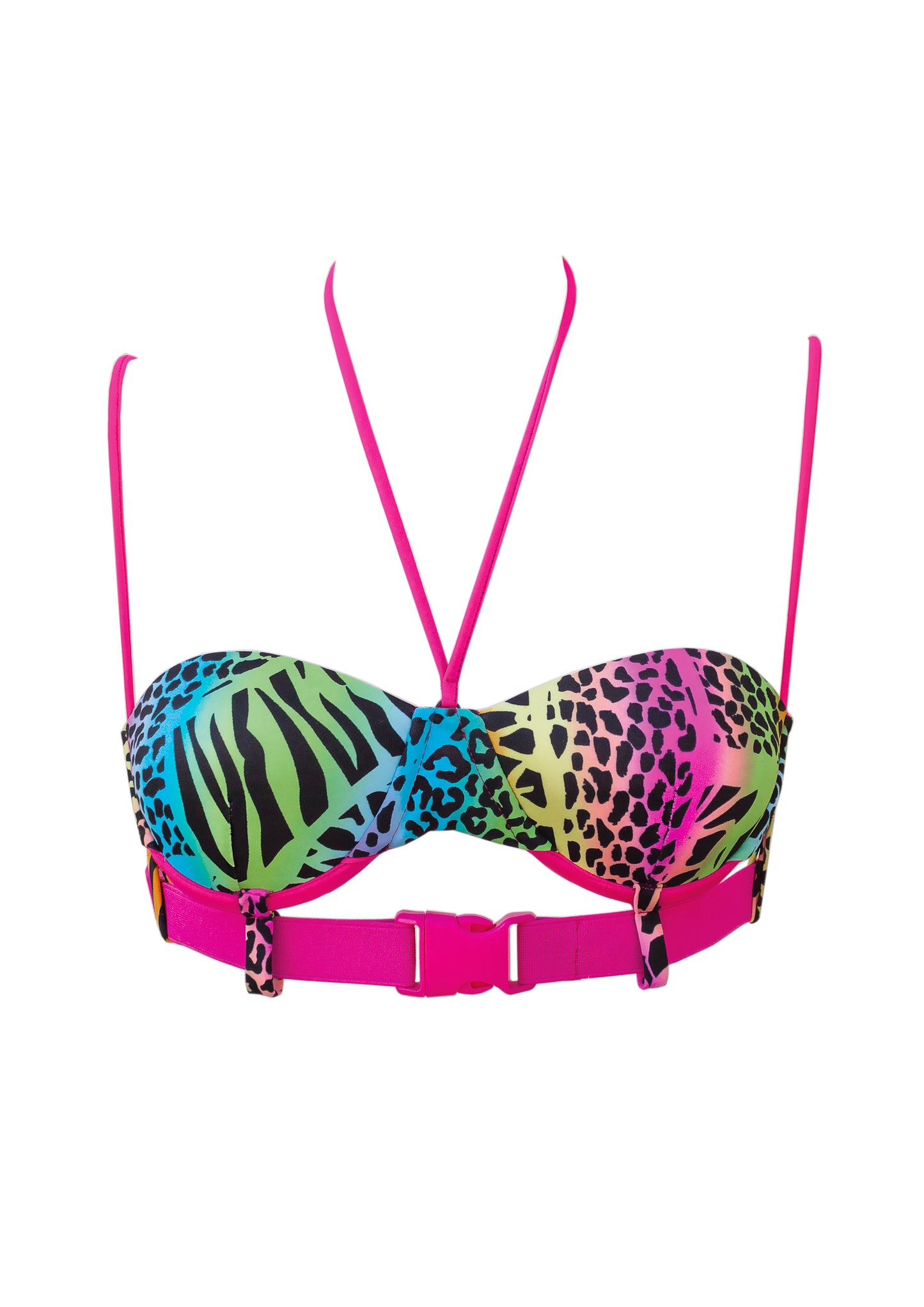 Top Bikini Fluo stampa animalier con cintura sotto seno